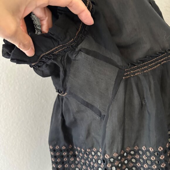 Max & Studio Crew Neck Blouse Slouchy Short Sleeve Ruffle Embroidered Eyelet Min - Picture 7 of 11